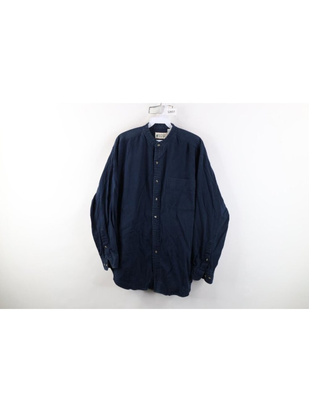 Vtg 90s Streetwear Mens Medium Distressed Twill Band Collar Button Shirt Blue